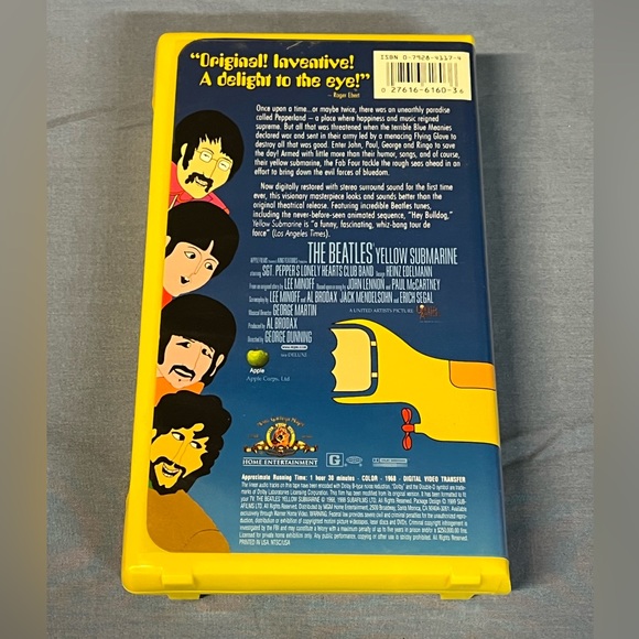 Vintage 1999 The BEATLES: Yellow Submarine VHS Tape Yellow Compact Clamshell - Picture 2 of 4